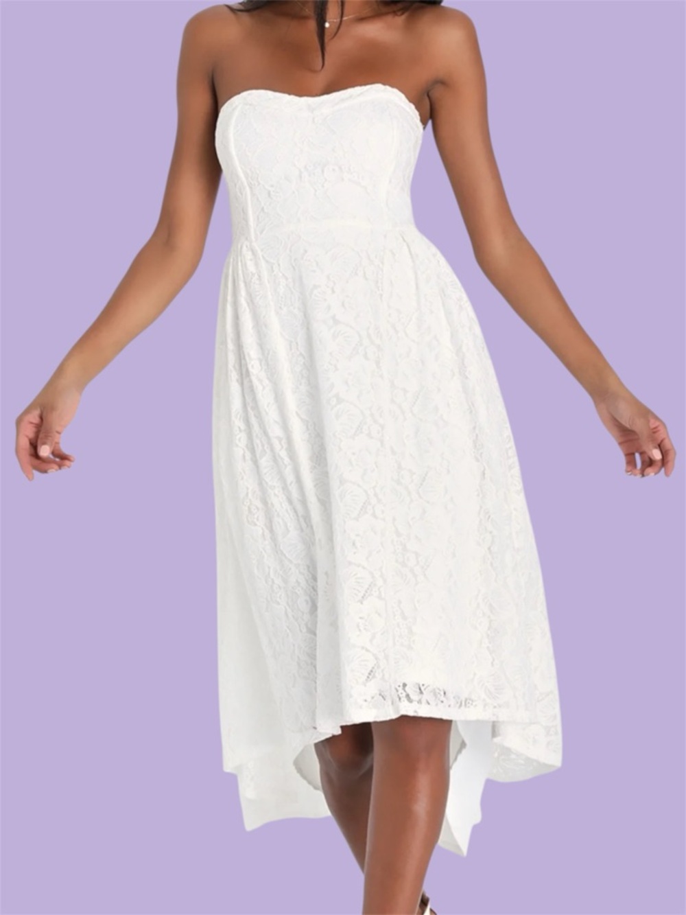 Lulus Curated Charm White Lace Strapless Bustier High-Low Dress‎